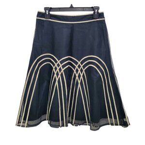 Ann‎ Taylor LOFT Petites Black Cream Art Deco Tulle Layer Career Skirt Size 2P